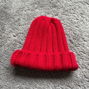 100% Cotton Made in Korea Red Knit Beanie